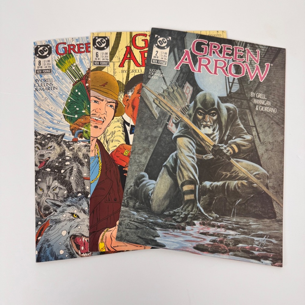 DC Comics Green Arrow Vintage 1988 Issues 2 6 8 Mike Grell Lot w/Boards & Bags